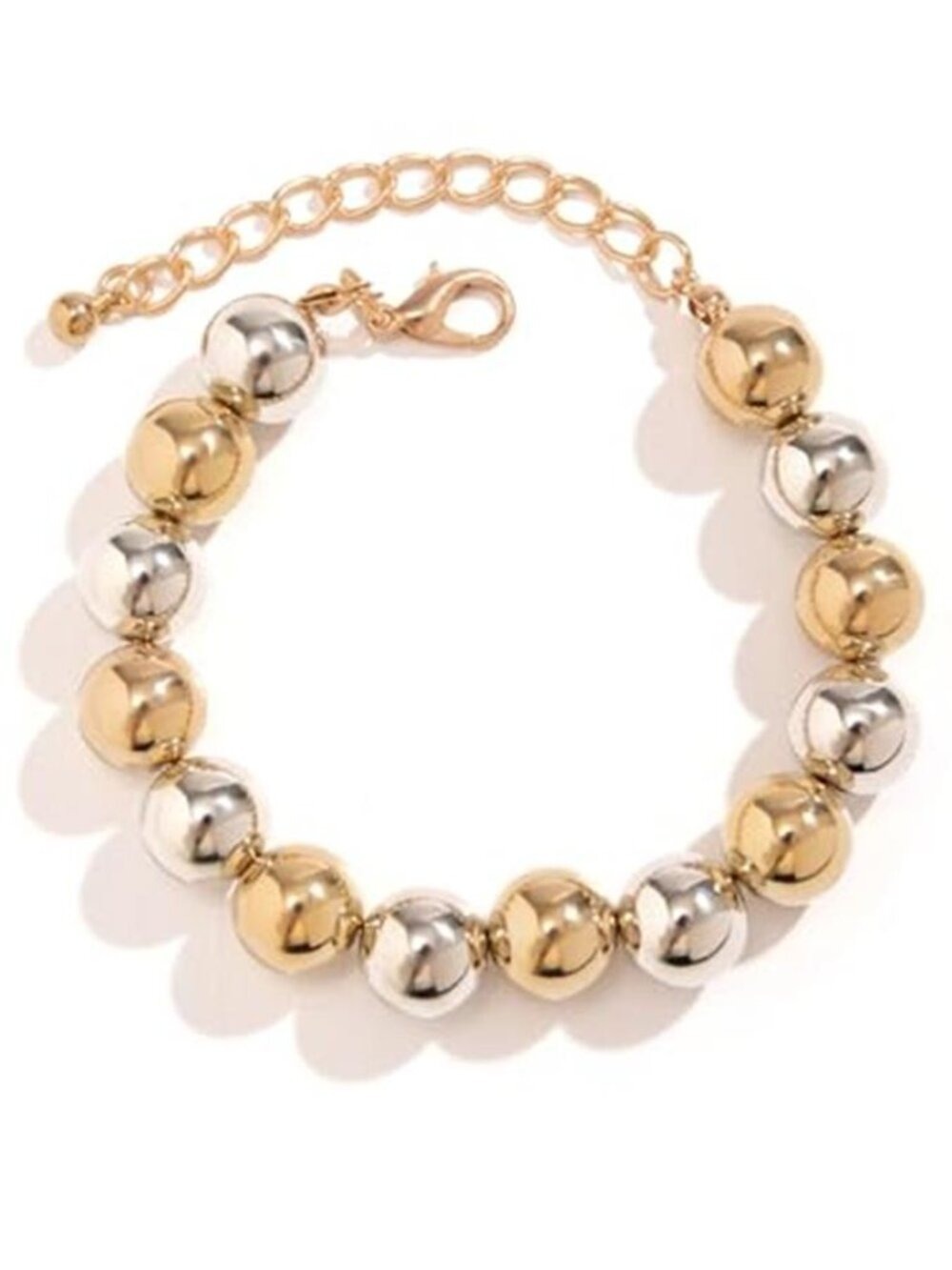 Chunky Gold Beaded Bracelet 18K Gold Plated Adjustable Statement Jewelry